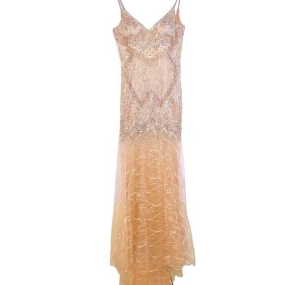 Jovani Style 49569 Fit & Flare Beaded Embroidered Mermaid Blush Gown Size 6 - Picture 6 of 16